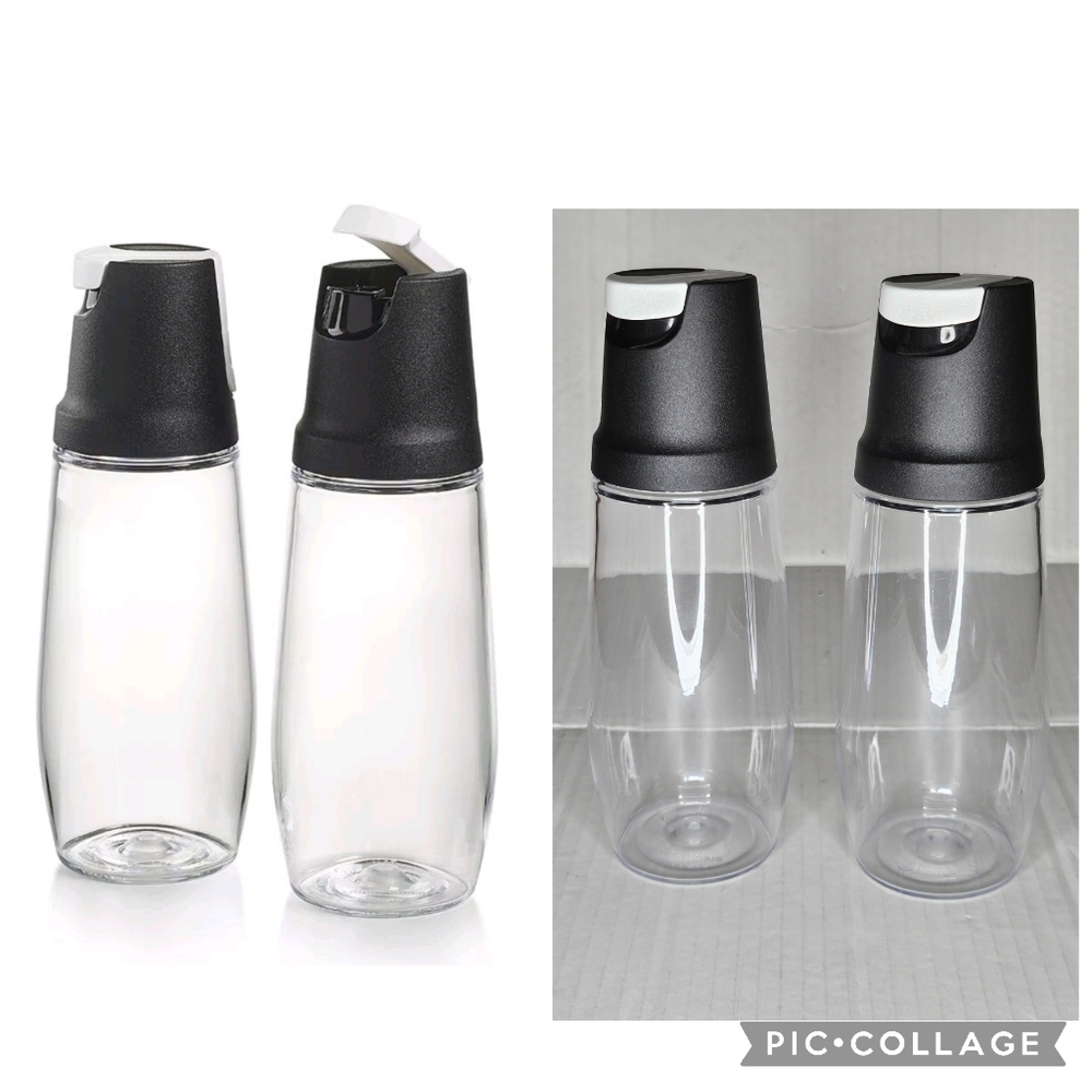 Tupperware Tilt N Serve Dispensers Clear Set 2 Dressing Oil Vinegar 11 oz 340 ml